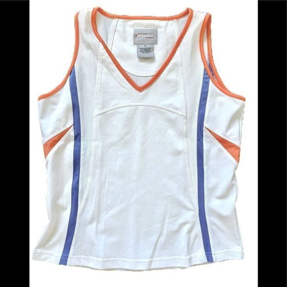 - Bolle Tennis Shirt - S white /blue /orange, polyester spandex, NWOT